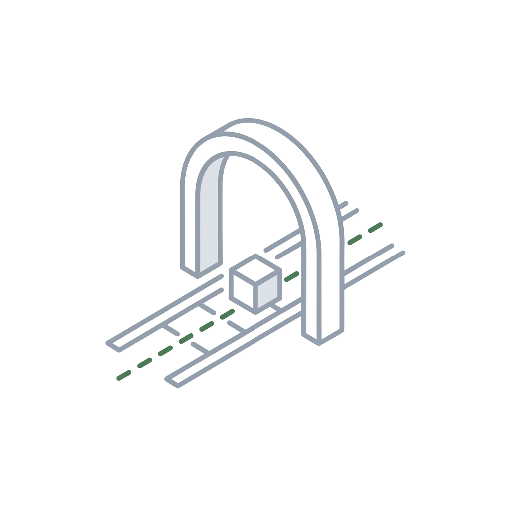 Icon: one open gate, a token passing through
