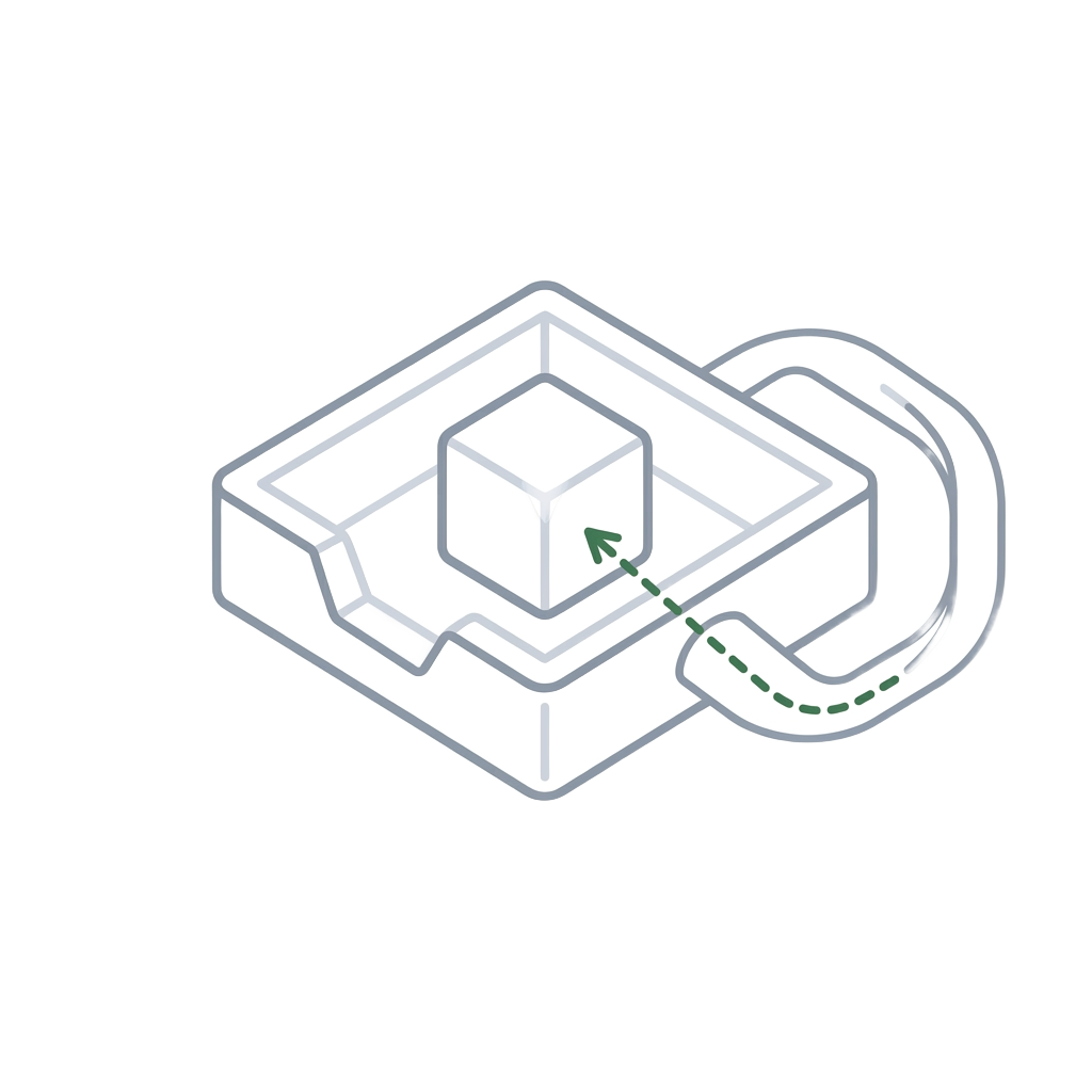 Icon: an open vault with a return duct — backing that can flow back